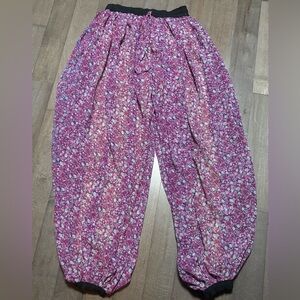 Vintage India Cotton Gauze Harem Pants Boho Genie Balloon Floral Elastic Waist M
